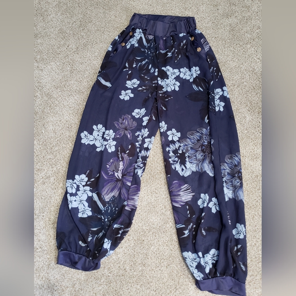 Dark Blue See-Through Boho Pants